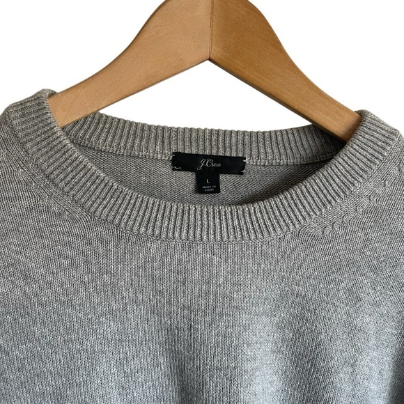 J Crew Grey Ruffle Long Sleeve Pullover Sweater Cotton Crewneck Knit Size Large - Picture 3 of 7